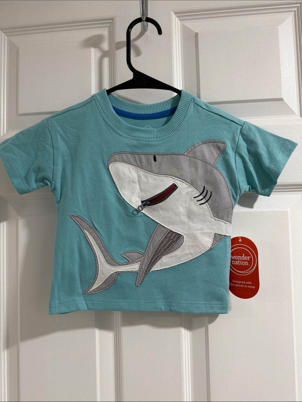 wonder nation Aqua Shark Applique Short-Sleeve Tee